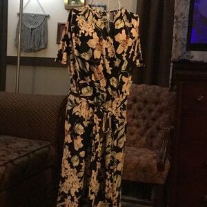 Lane Bryant Black and Cream Floral Dress